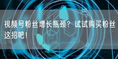 视频号粉丝增长瓶颈？试试购买粉丝这招吧！