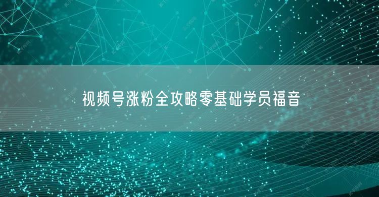 视频号涨粉全攻略零基础学员福音
